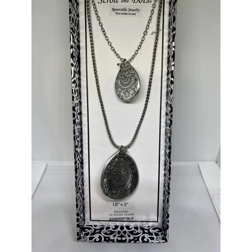 Scroll & Dot Double Moonstone Reversible Women’s Necklace Silver Fashion